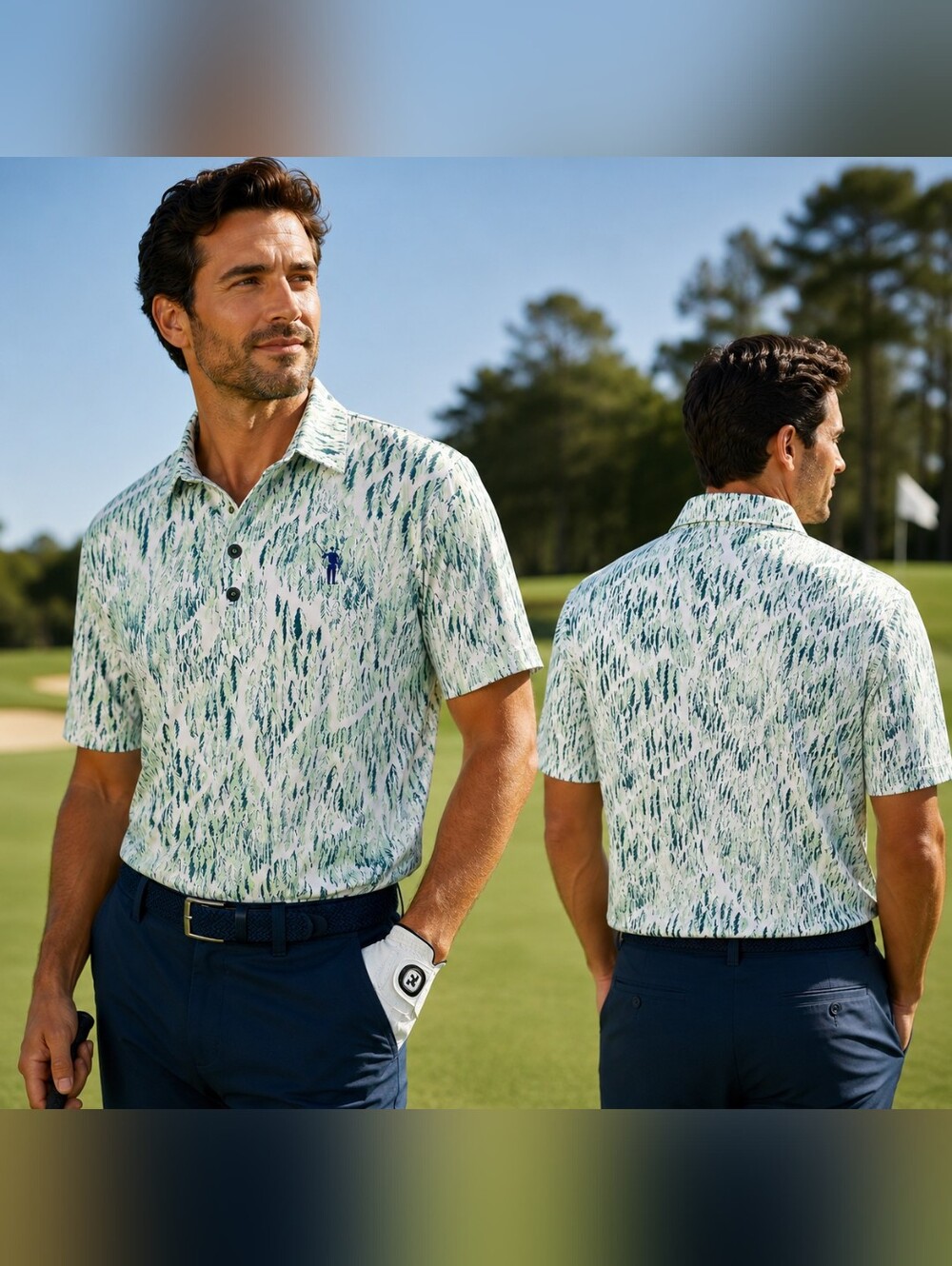 William Murray Golf Polo Shirt XL Green White Abstract Print Performance Polo
